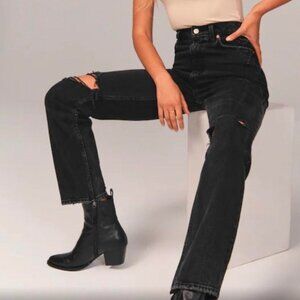 Abercrombie & Fitch 90s Straight Ultra High Rise Jeans - Black, Distressed